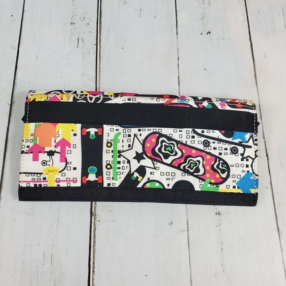 LeSportSac White Skateboard Long Flap Wallet Slim Multi Compartment Colorful GUC - Picture 7 of 16